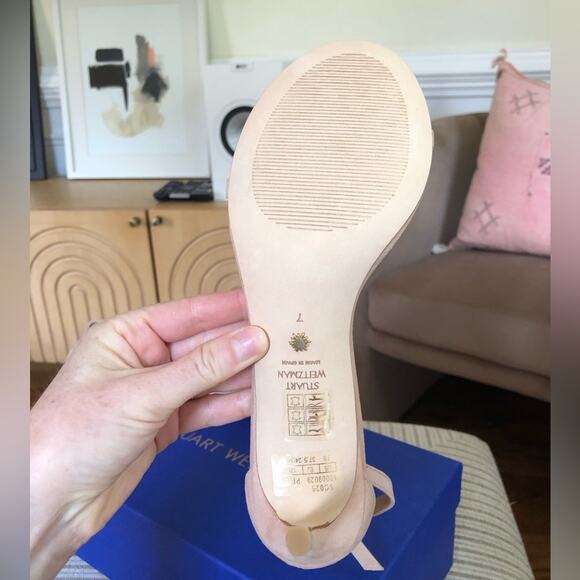 NWT Stuart Weitzman Nudist Bow with Crystals Suede Heels Size 7 - Picture 5 of 11